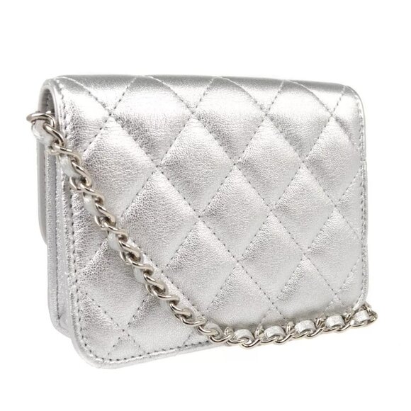 Chanel Silver Lambskin Straight Flap Chain Shoulder Bag - Picture 3 of 9